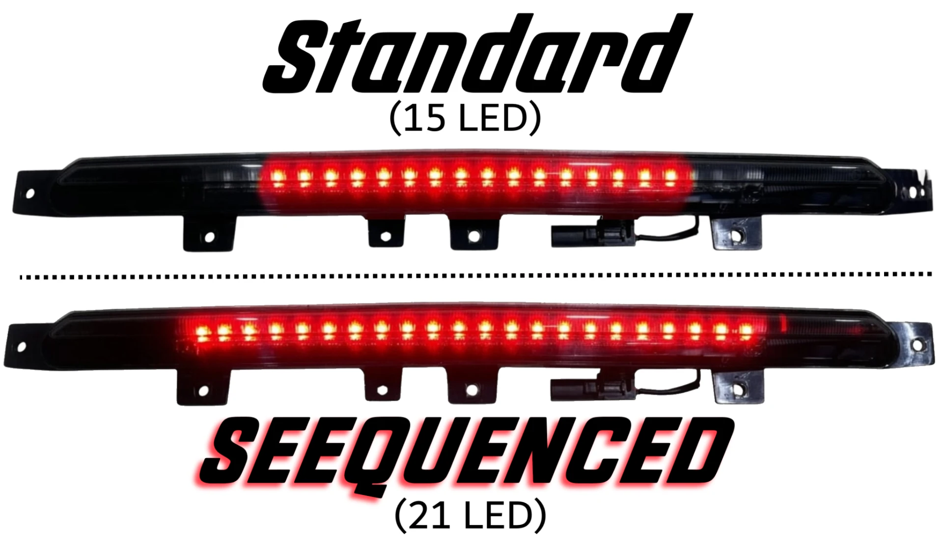 Stock LED third brake light compared to the Seequenced sequential upgrade